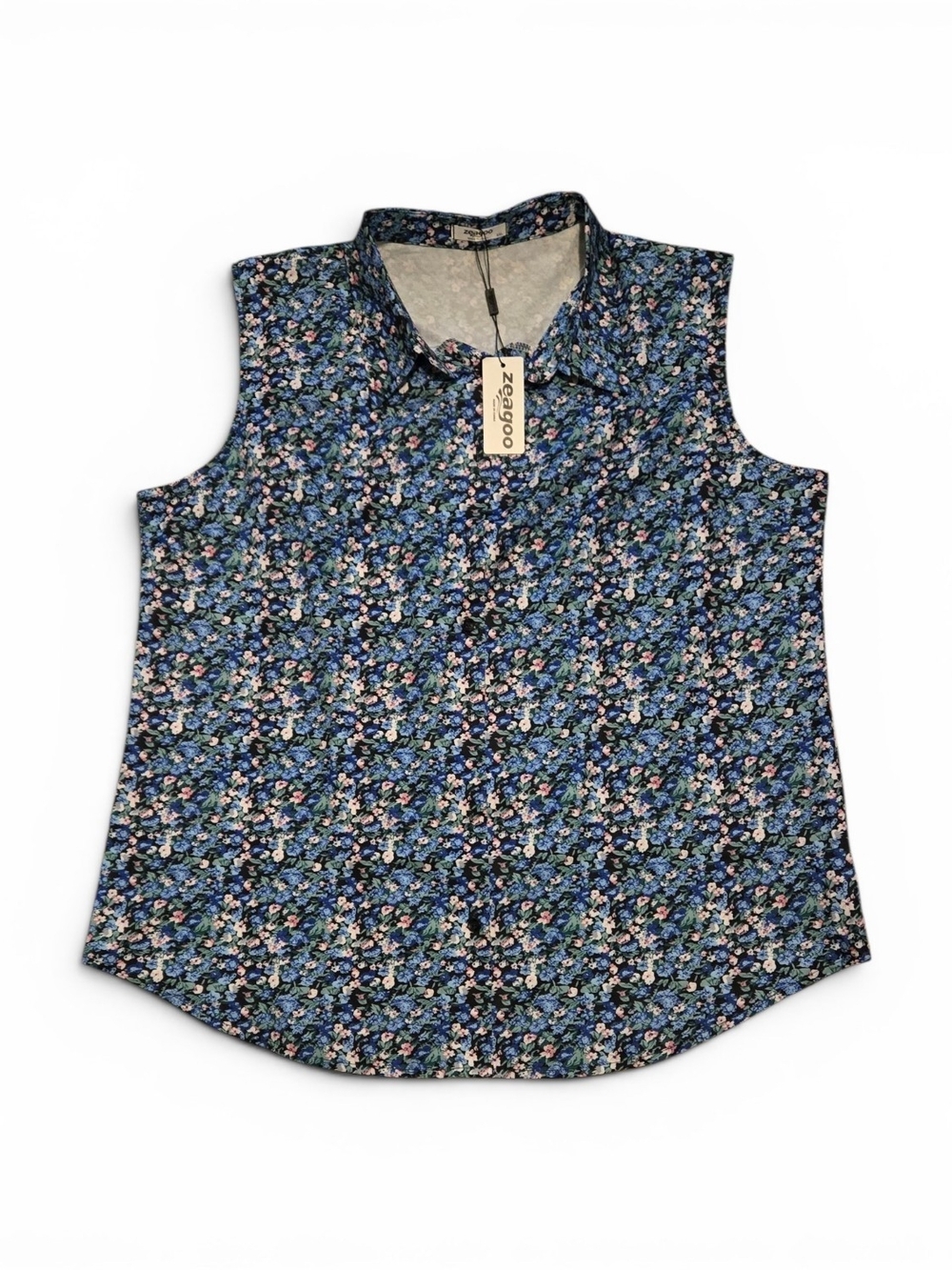 zeagoo Navy Floral Sleeveless Collared Cami
